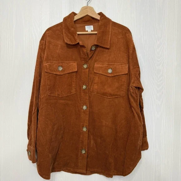 Time & Tru Rust orange corduroy Shacket size XL 16-18 - Picture 2 of 10